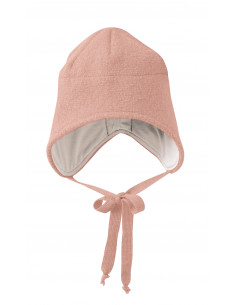 Cappello baby con pon-pon in pile di Lana Merino - col. malva